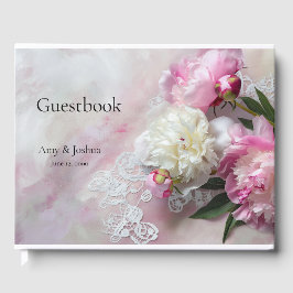 Visitas peonatos rosados y blancos en el libro de invitado