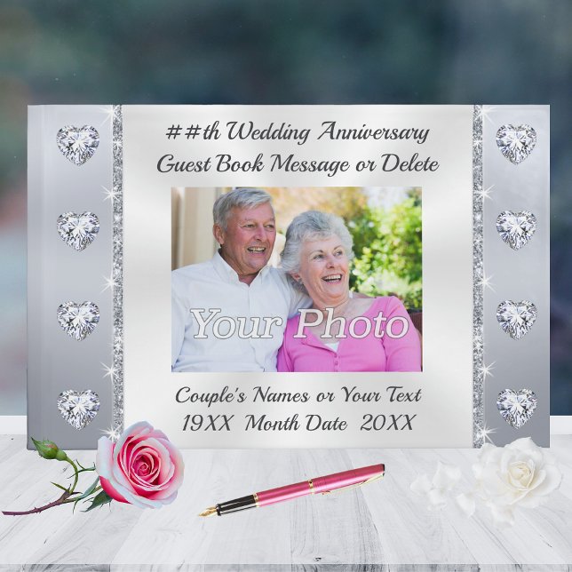 Visitas Personalizado, Boda de diamantes, libro de invitad (60th Wedding Anniversary Guestbook. Diamond Anniversary Party Supplies. 60th Anniversary Celebration)