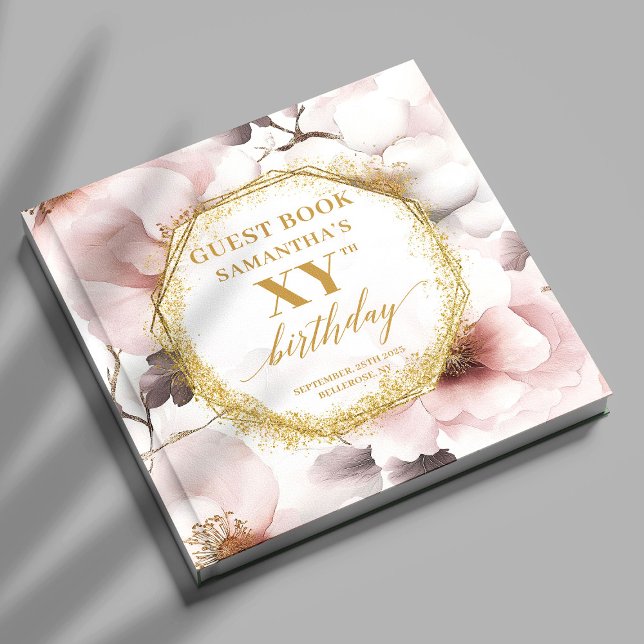 Visitas Rubor Ivory Gold: Un libro de cumpleaños (Glowing Blush Ivory Gold Any Birthday Guest Book)