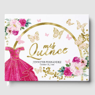 Visitas Vestido de Mariposa Rosa Caliente Libro de Invitad