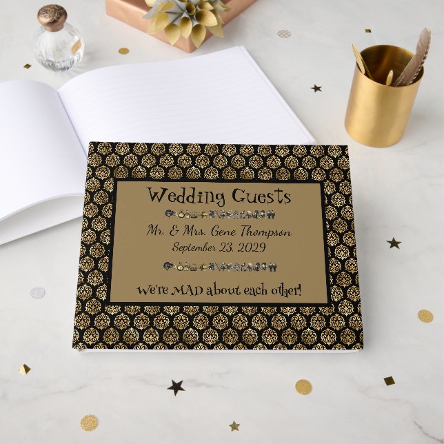 Visitas Wonderland Whimsy Black, libro de Bodas de oro (Anverso Abierto)