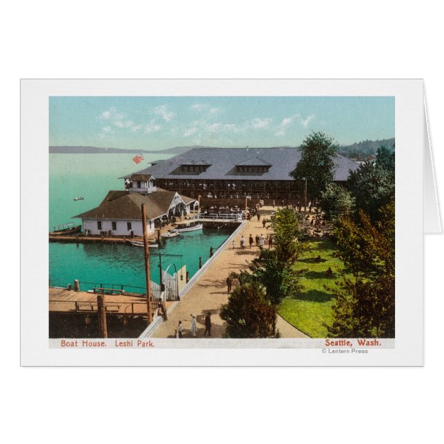 Vista aérea del barco, lago, parque Leshi (Anverso (Horizontal))