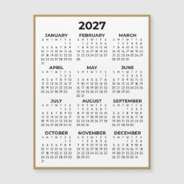 Vista de año completo 2027 Calendario imán borde d
