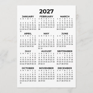 Vista de año completo Calendario 2027 Tarjeta simp