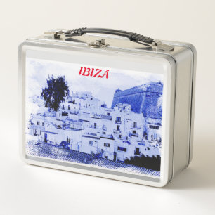 Vista de la antigua Ibiza en caja de comida metáli