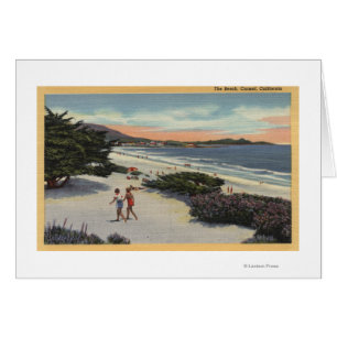Vista de la playa, el caminar de los Sunbathers