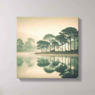Vista del lago tranquilo y brumoso - Arte de pared
