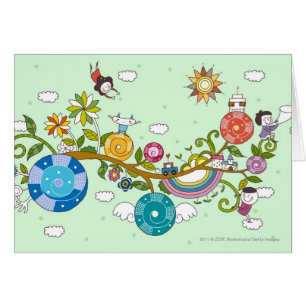 Vista lateral de los niños que juegan en rama de