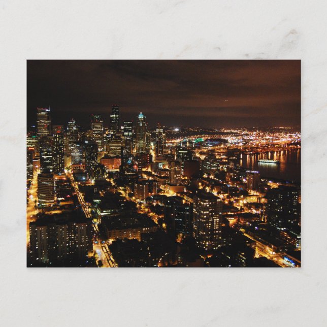 Vista nocturna de la postal de Seattle (Anverso)