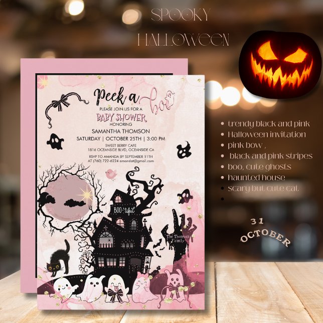Vistazo a la invitación de Baby Shower de boo, fan (Peek a Boo Baby Shower Invitation, Whimsical Ghost Invitation)