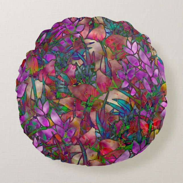 Vitral floral del Cojín decorativo redondo (Anverso)