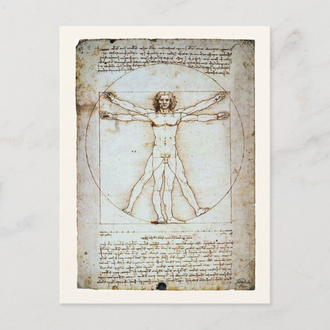 Vitruvian Man, c 1490, postal Leonardo da Vinci (Anverso)