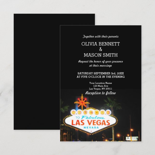 Viva la invitación de boda de destino de Las Vegas (Anverso / Reverso)