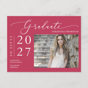 Viva Magenta Script Graduado Foto de Invitación