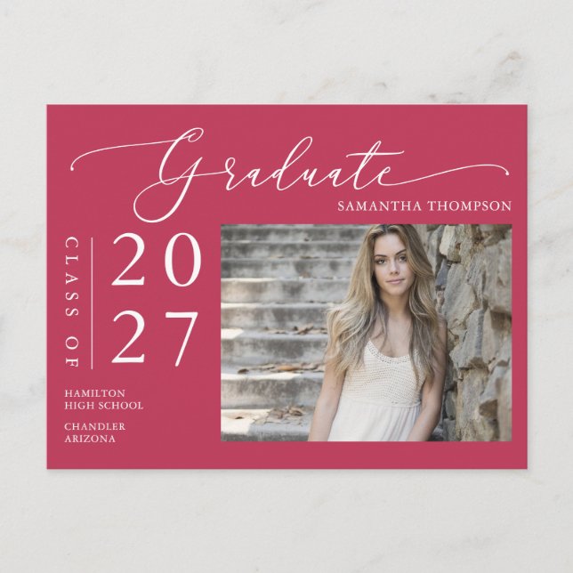 Viva Magenta Script Graduado Foto de Invitación (Anverso)