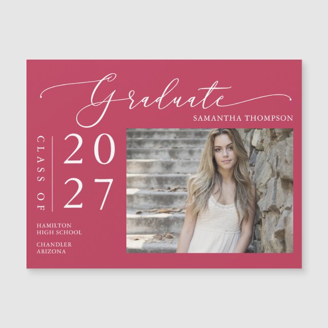 Viva Magenta Script School Graduate Photo Magnet (Anverso)