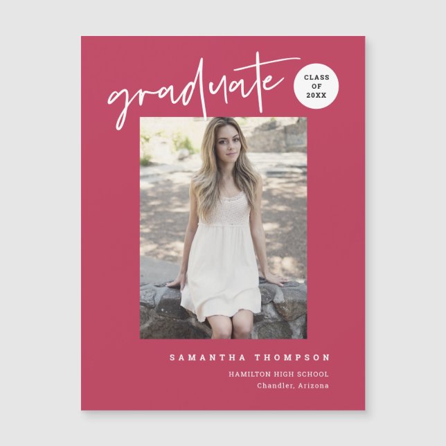 Viva Magenta Script School Graduate Photo Magnet (Anverso)