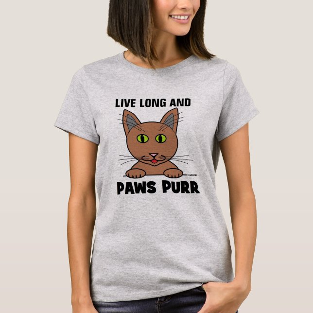 Vive Mucho y Garras Ronronea Camiseta Divertida de (Anverso)