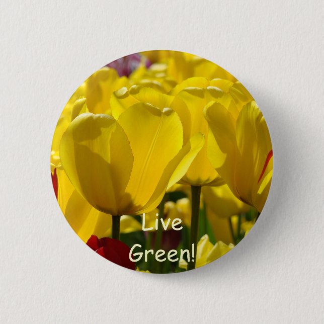 ¡Vive Verde! botón Amarillo Rojo Tulipán Flores bo (Anverso)
