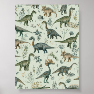 Viveros de dinosaurios Arte de pared verde Imp