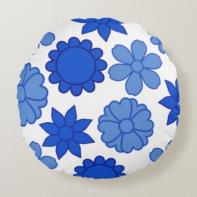 Vívido almohada azul floral redonda