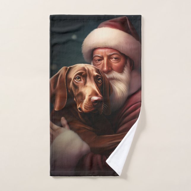 Vizsla con Navidades festivos de Santa Claus (Toalla de mano)