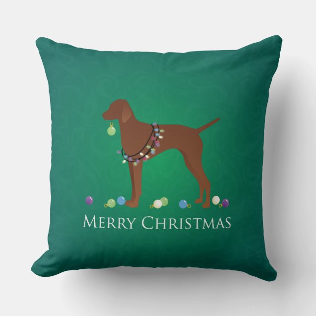 Vizsla Perro Feliz Cojín decorativo de Navidad (Anverso)