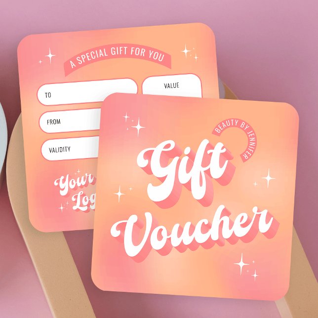 Vocador de regalo de salón de belleza Retro Peach  (Embrace the nostalgia with this retro business gift voucher design, featuring groovy 70s design)
