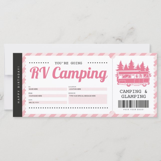 Vocador rosa de camping RV, certificado de campame (Anverso)
