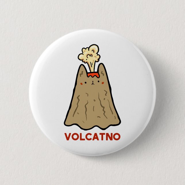 Vol-cat-no Cute Cat Pun Botón Pin (Anverso)
