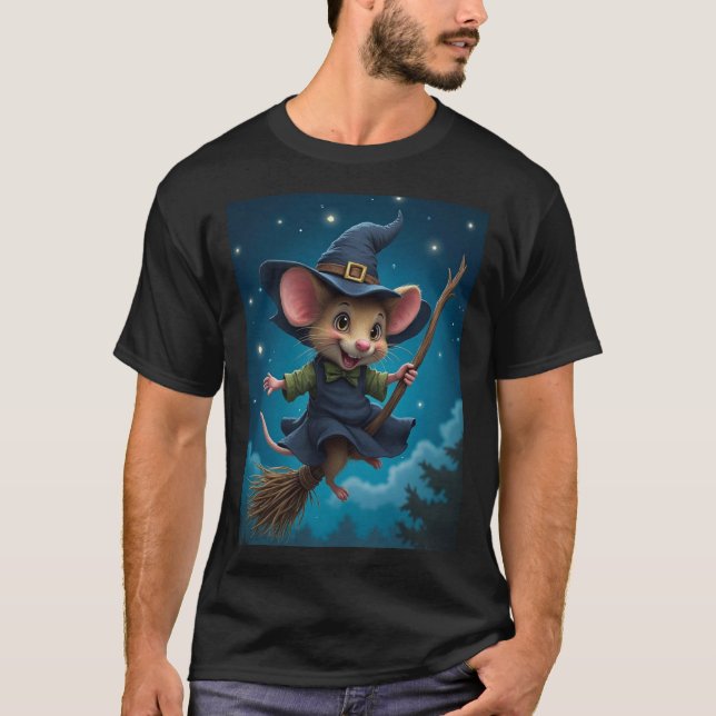 Volando – Camiseta Witch Mouse Halloween TinyFur (Anverso)