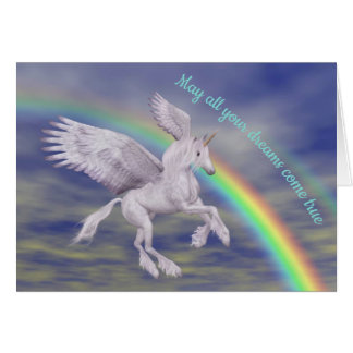 Volando Unicornio sobre los sueños del arcoiris In