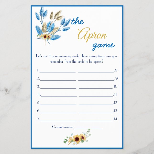 Volante Apron Bridal Shower Game Card (Frente)