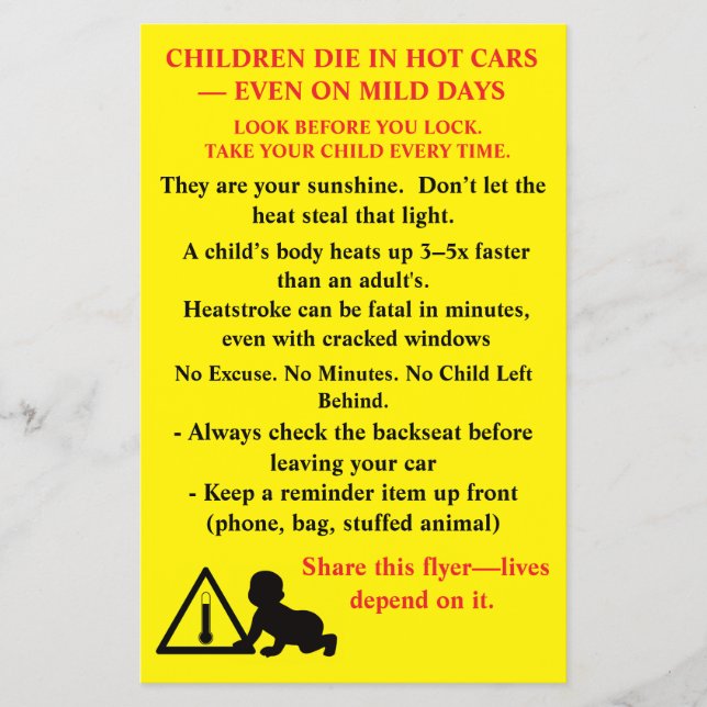 Volante bilingüe de seguridad "Los niños mueren en (Frente)