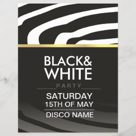 volante con temática disco fiesta con blanco y neg