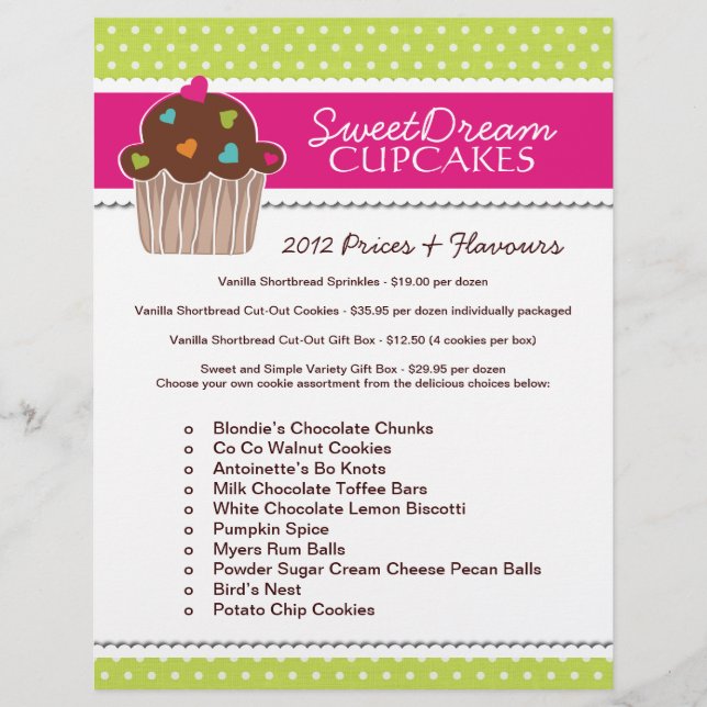 Volante Cupcake Bakery Price List (Frente)