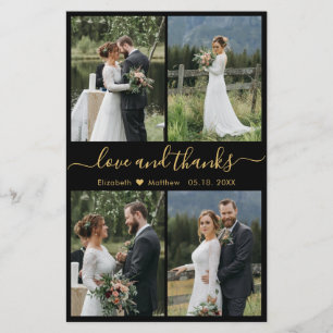 Volante de agradecimiento de boda con collage negr