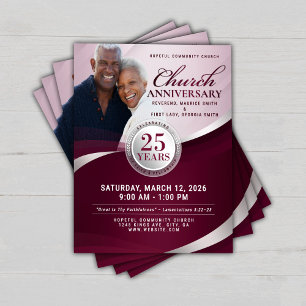 Volante de Aniversario de Iglesia Burgundy y Plata