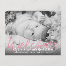 Volante de anuncio de nacimiento de bienvenida ros