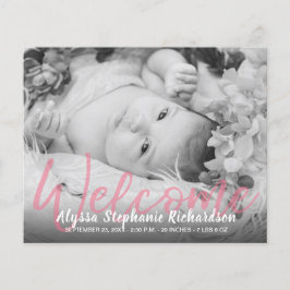 Volante de anuncio de nacimiento de bienvenida ros