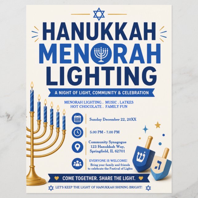 Volante de encendido de la Menorá de Hanukkah (Frente)