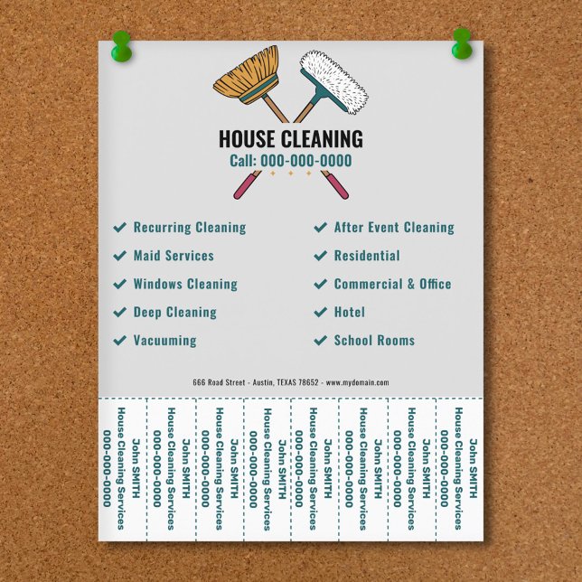 Volante de escoba y limpieza de casa con tiras des (Brooms & House Cleaning Tear Off Strips Flyer)