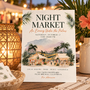 Volante de Evento de Mercado Nocturno de Acuarela 