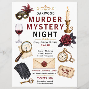 Volante de evento de noche de misterio de asesinat