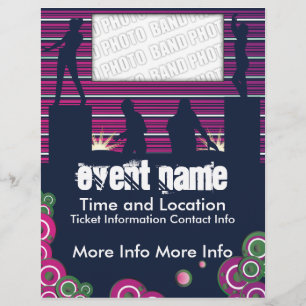 Volante de eventos musicales con DJs y bailarinas