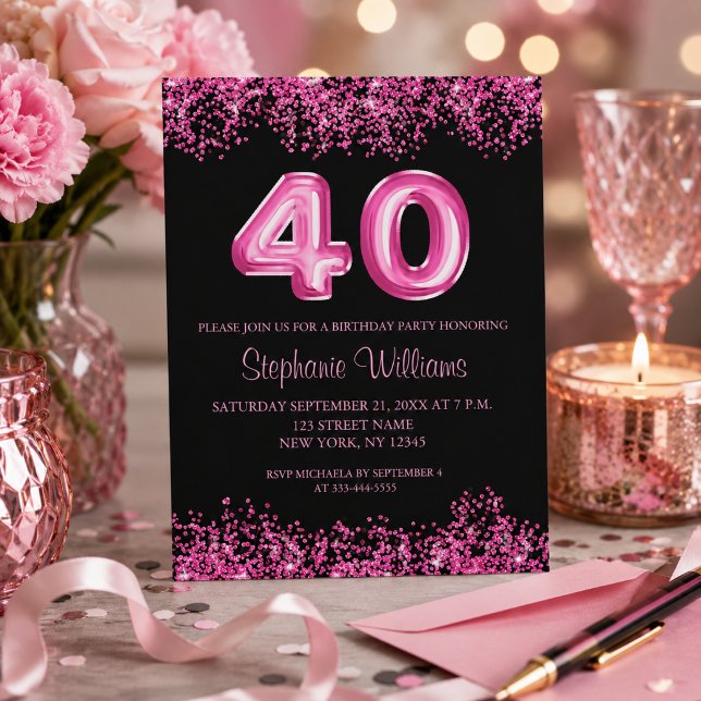 Volante de fiesta de cumpleaños número 40 Glitzy n (Add details to customize your invitation.  Please see collection for matching items.)