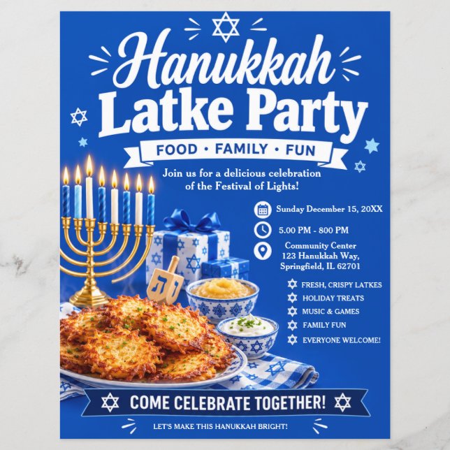 Volante de fiesta de latkes de Hanukkah (Frente)