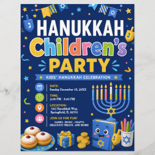 Volante de fiesta infantil de Hanukkah