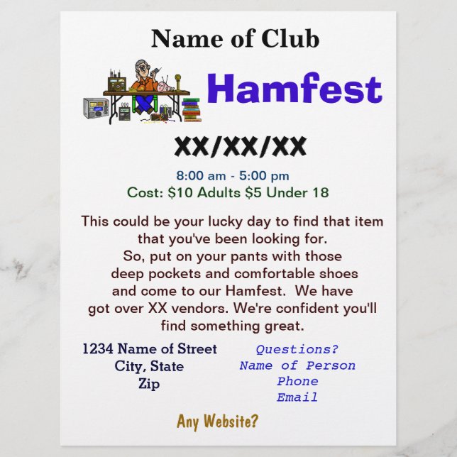 Volante de Hamfest de dos lados con el Personaliza (Frente)