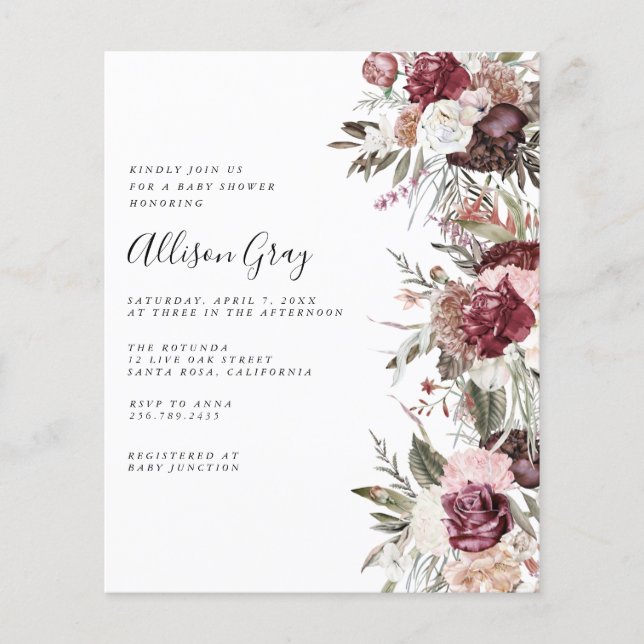 Volante de invitación a Baby Shower con flores de  (Frente)